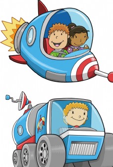 宇宙太空卡通宇宙飞船飞行器儿童太空插画