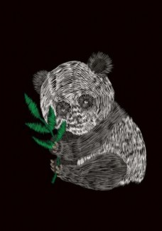 熊猫 绣花  服装图案 T恤