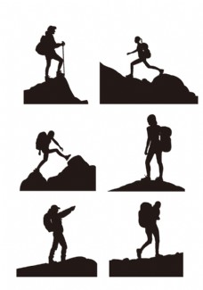 女性登山攀登者黑白剪影