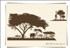 大自然森林大象长颈鹿剪影