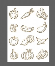 卡通菠萝蔬菜线条素材