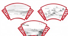 中国风设计扇形装饰画扇形文化墙雕刻