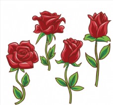 七夕情人节复古红色玫瑰花矢量素材