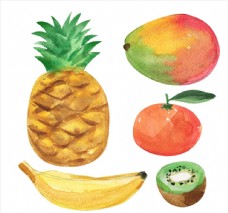 卡通菠萝水彩绘水果矢量素材