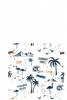 时尚卡通海豚椰子树大海