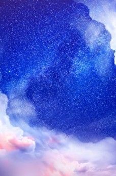 星星蓝色星空插画卡通云朵背景素材