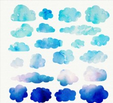 云水蓝色水彩云朵矢量素材