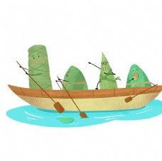 卡通可爱端午节粽子与船矢量图案