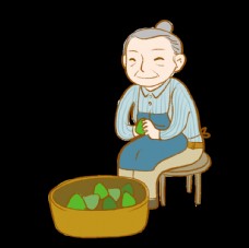 端午节蓝色包粽子奶奶手绘卡通