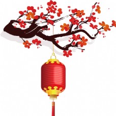 传统节日文化水墨梅花灯笼中国风传统复古素材