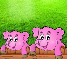 粉色猪卡通猪猪饲料猪趴护栏