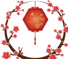 水墨中国风中国风水墨树枝桃花灯笼传统复古