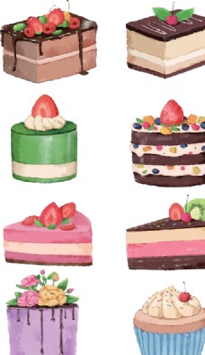 餐饮手绘可爱风草莓蛋糕素材