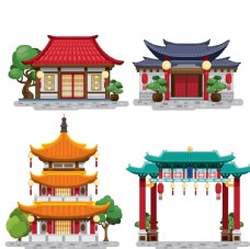 中国风设计中国传统风格建筑插画