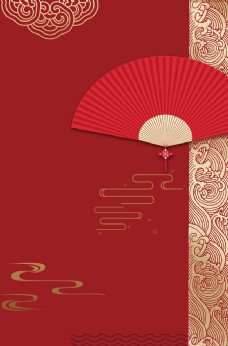 扇子古风红色意境复古中国风背景