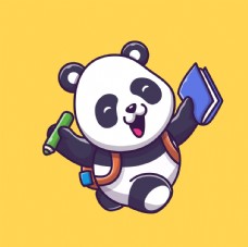 书本卡通上学的熊猫
