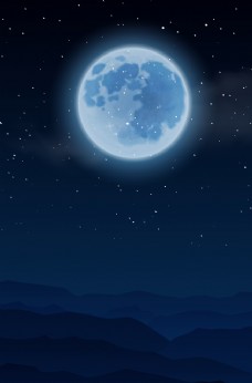 满月背景夜色月光满月意境深蓝插画卡通