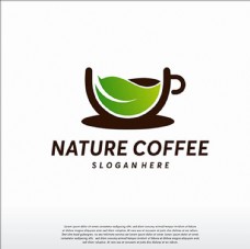 咖啡杯绿叶牙齿与咖啡标志