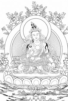 唐卡西藏白描线稿 地藏王